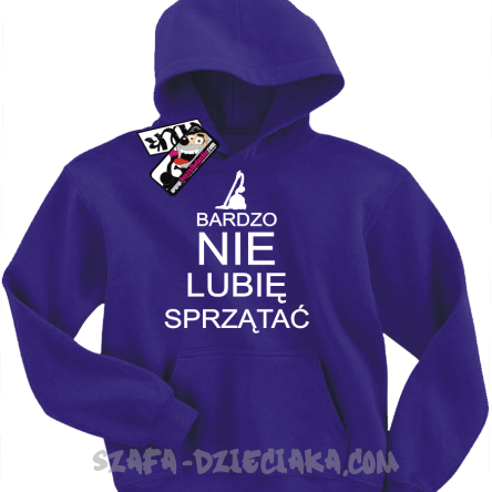 Bardzo nie lubię sprzątać świetna bluza dziecięca z nadrukiem - fioletowy