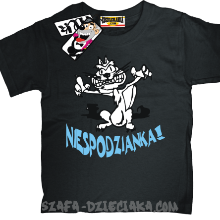 Niespodzianka Koteczek zabawna koszulka dla dziecka - czarna