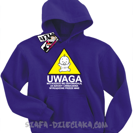 Uwaga moi rodzice nie odpowiadają za szkody i zniszczenia świetna bluza dziecięca - fioletowy